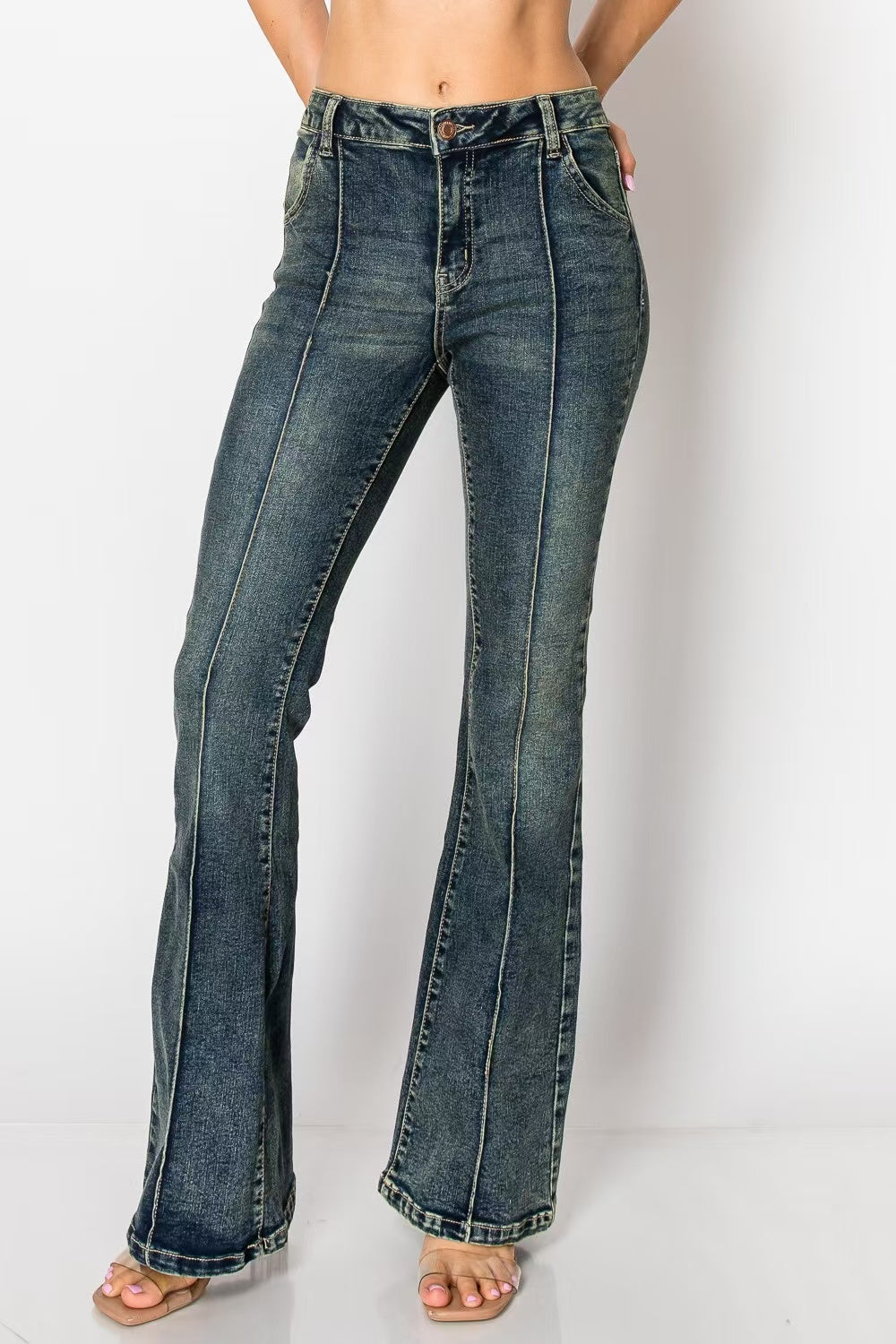 Vintage Blue Retro Flare Jeans - High Waisted Denim Bell Bottoms for Women