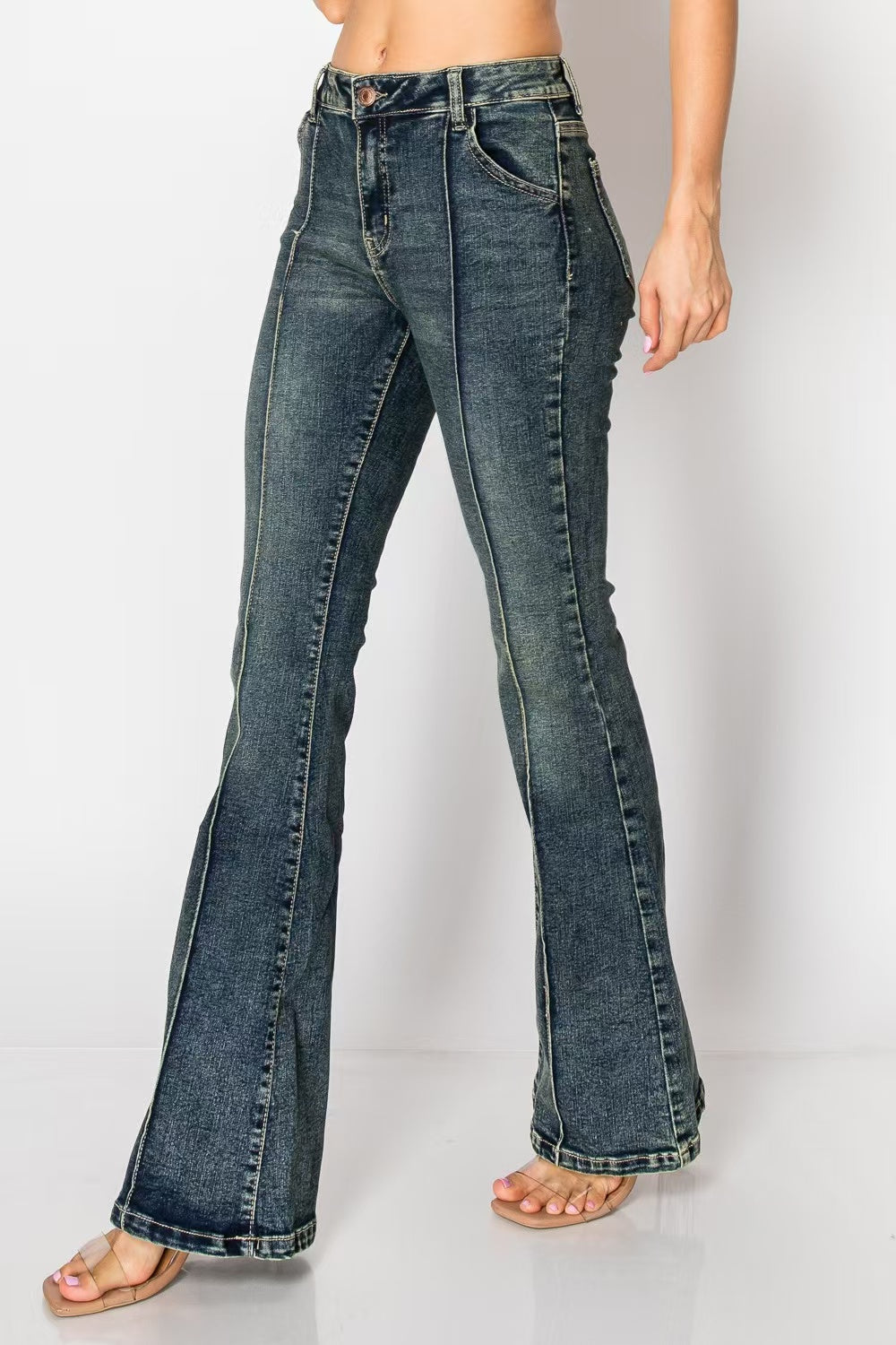 Vintage Blue Retro Flare Jeans - High Waisted Denim Bell Bottoms for Women