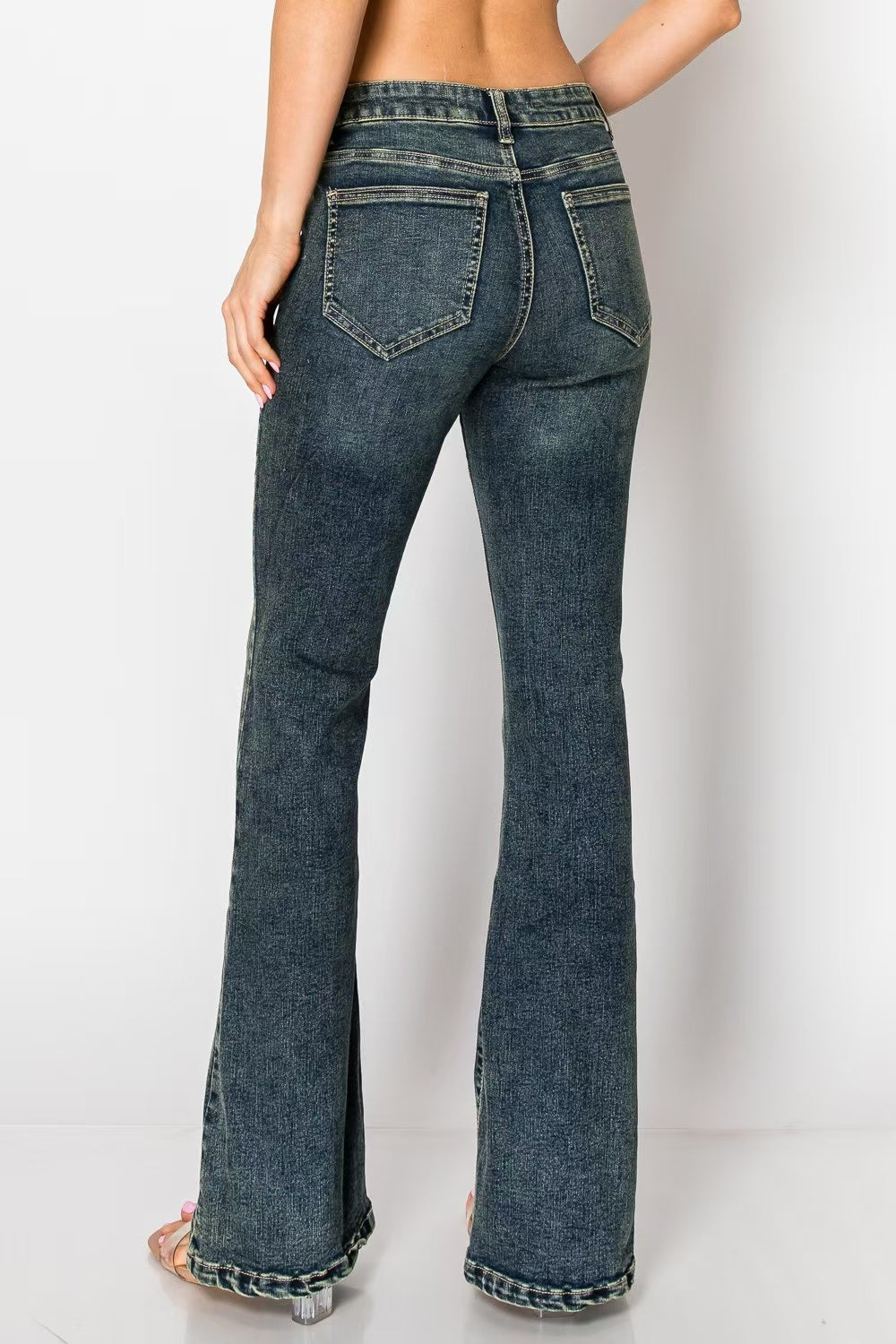Vintage Blue Retro Flare Jeans - High Waisted Denim Bell Bottoms for Women