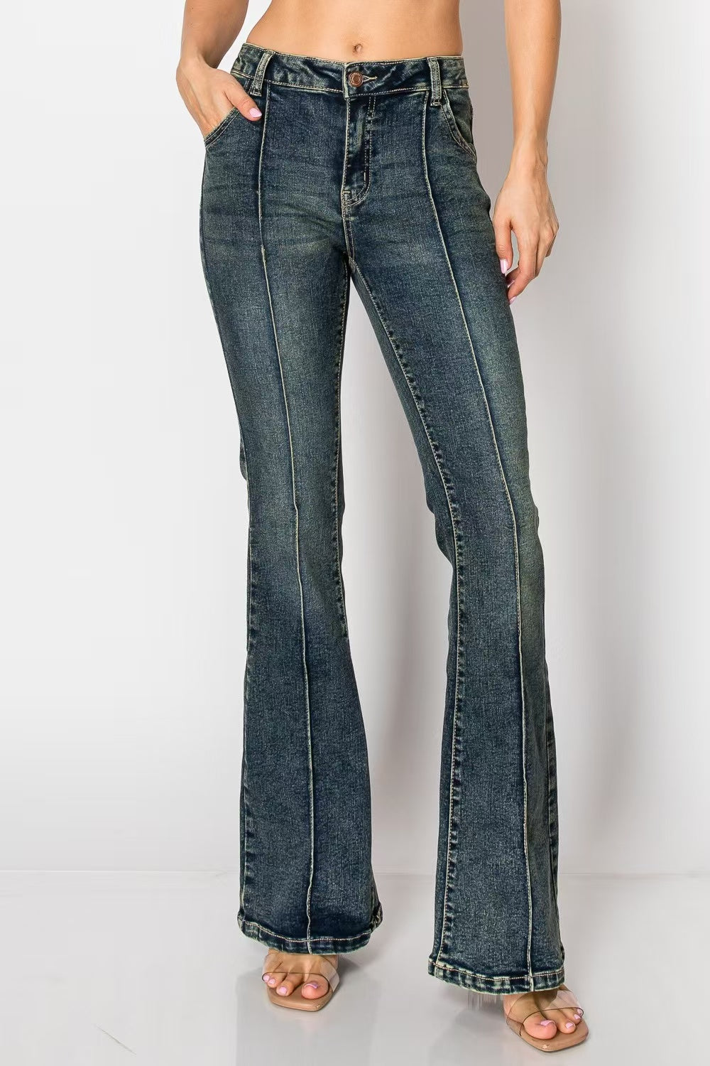 Vintage Blue Retro Flare Jeans - High Waisted Denim Bell Bottoms for Women