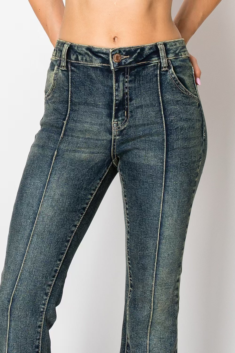 Vintage Blue Retro Flare Jeans - High Waisted Denim Bell Bottoms for Women