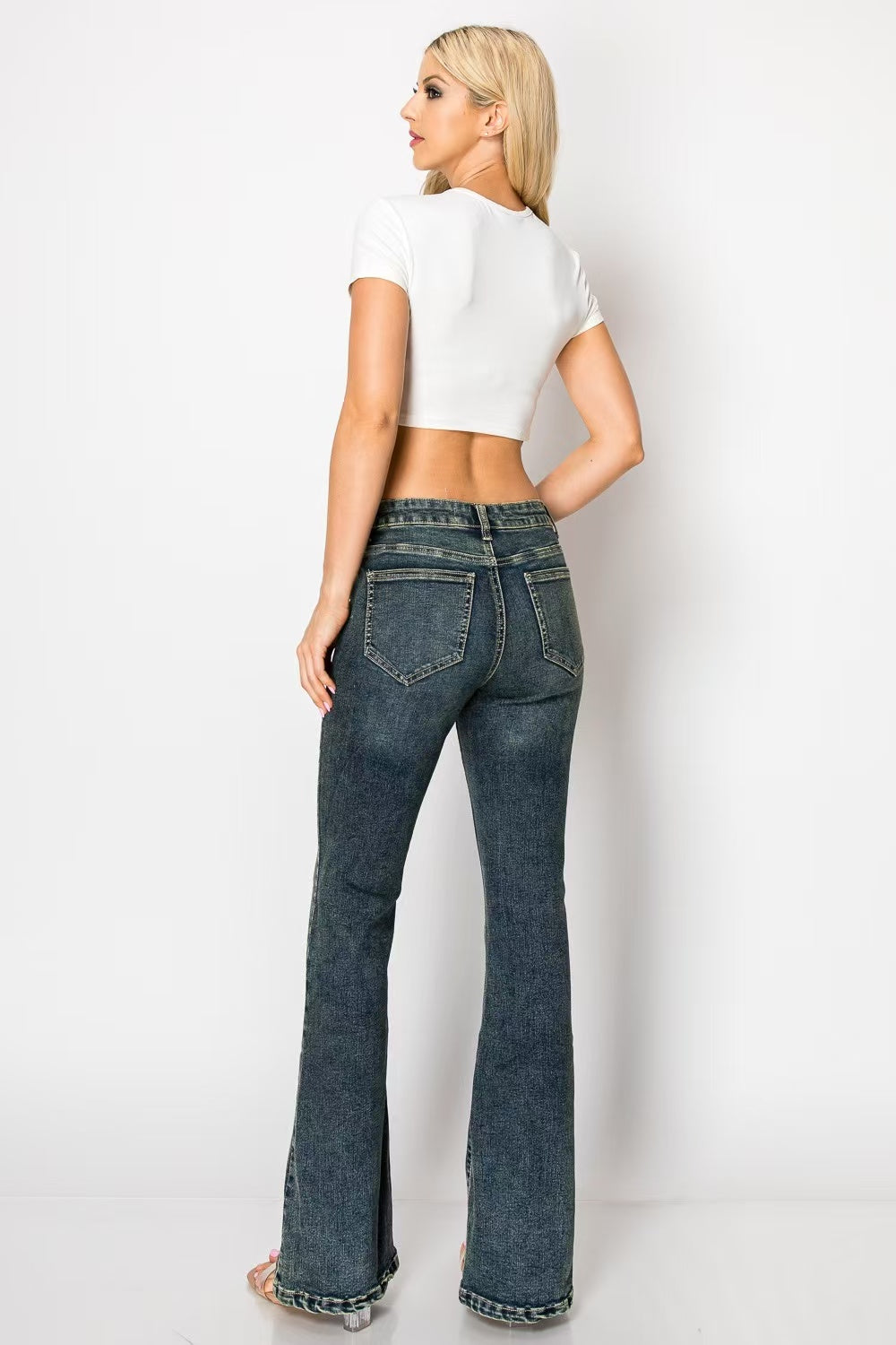 Vintage Blue Retro Flare Jeans - High Waisted Denim Bell Bottoms for Women